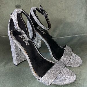 Silver Glitter Block Heel Sandals